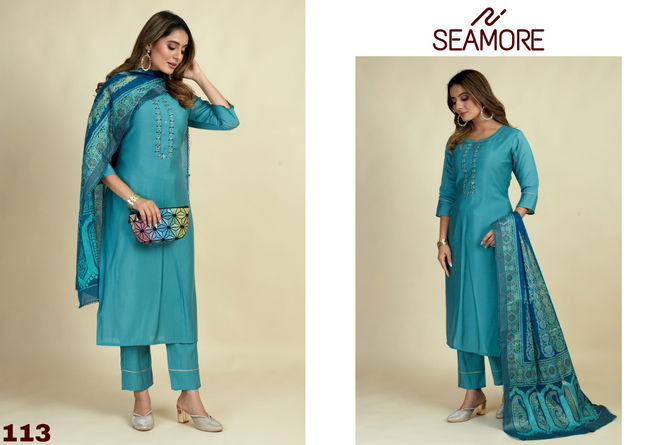 LaxmiPati Three By Seamore 111 To 113 Embroidery Kurti With Bottom Dupatta Wholesalers In Delhi